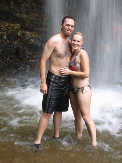 Wendy and Matt under the waterfall