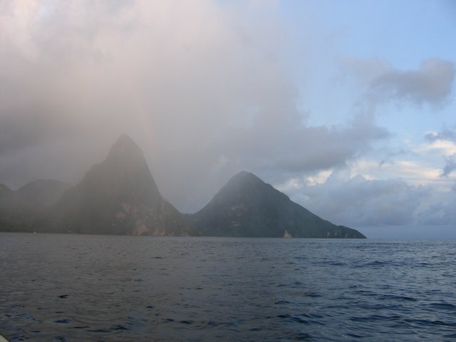 View of the Pitons from the water